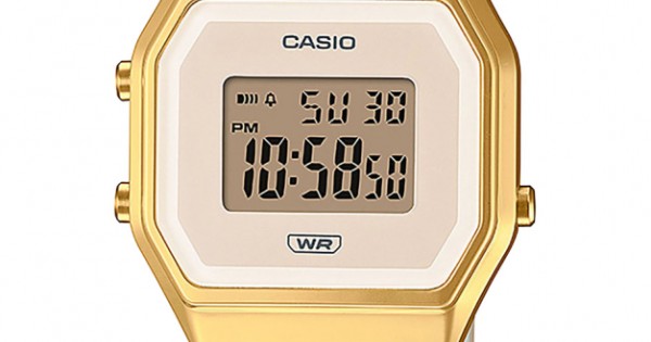 Casio Reloj Cuarzo Mujer 29.00mm con dial Digital Color Crema y Correa de Pulsera de Cuero Champagne LA680WEGL-5EF